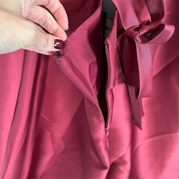 ALFRED SUNG Halter Lace-Up Back Satin Twill Gown In Burgundy - Picture 7 of 11